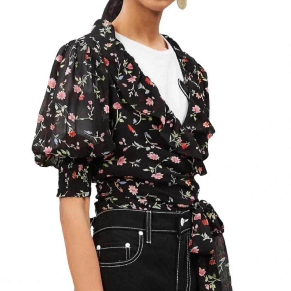 GANNI Paradise Elm Floral Wrap Blouse Sz 36 US (4) - Picture 2 of 6
